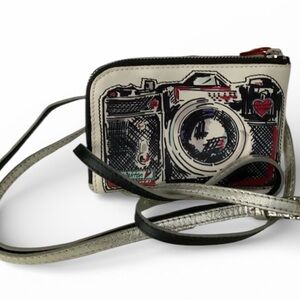 BRIGHTON Ladies Crossbody Leather Silver Camera Flash Small Bag Purse